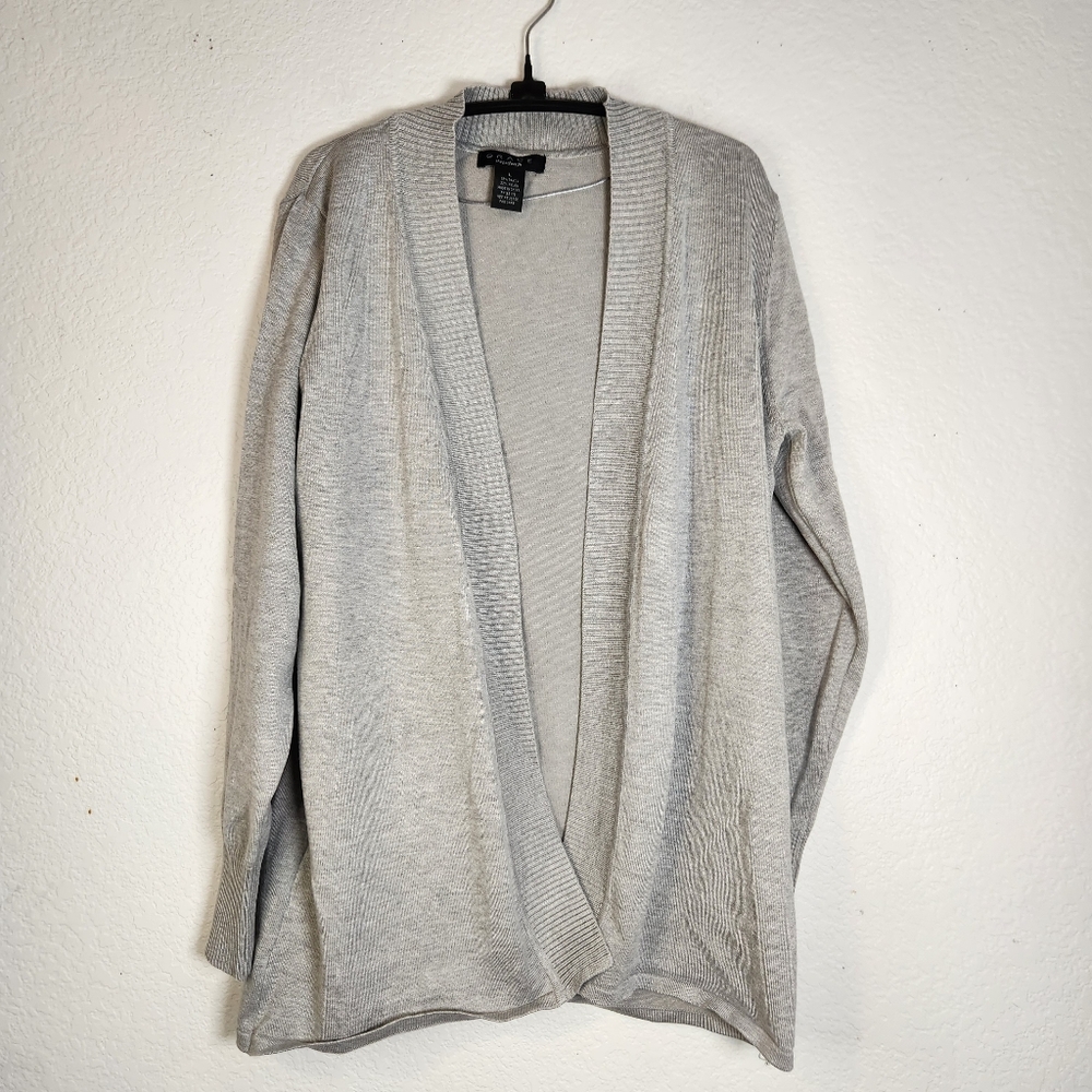 Grace‎ the Perfect Fit Light Gray Women's Open Front  Cardigan, Size L